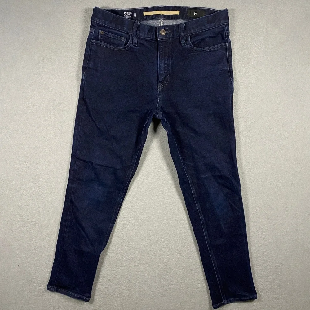 Banana Republic Traveler Tapered Jeans Mens 33x30 Dark Indigo Blue Stretch Denim